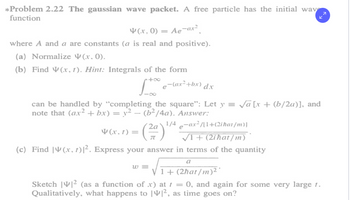 Answered Problem 2 22 The Gaussian Wave Packet Bartleby