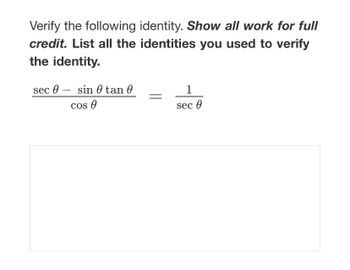 Answered Verify The Following Identity Show All Bartleby