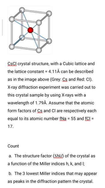 Answered Cscl Crystal Structure With A Cubic Bartleby