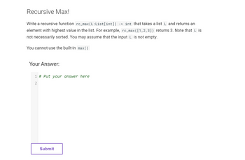 Answered Recursive Max Write A Recursive Function Rc Max L List Int