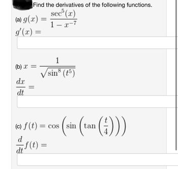 Answered Find The Derivatives Of The Following Bartleby