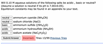 Answered Will 0 10 M Aqueous Solutions Of The Bartleby