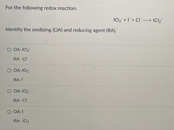 Answered For The Following Redox Reaction Bartleby