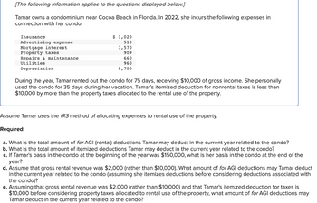 Answered Tamar Owns A Condominium Near Cocoa Beach In Florida In