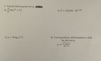 Answered 7 Find The Following Derivatives A Bartleby