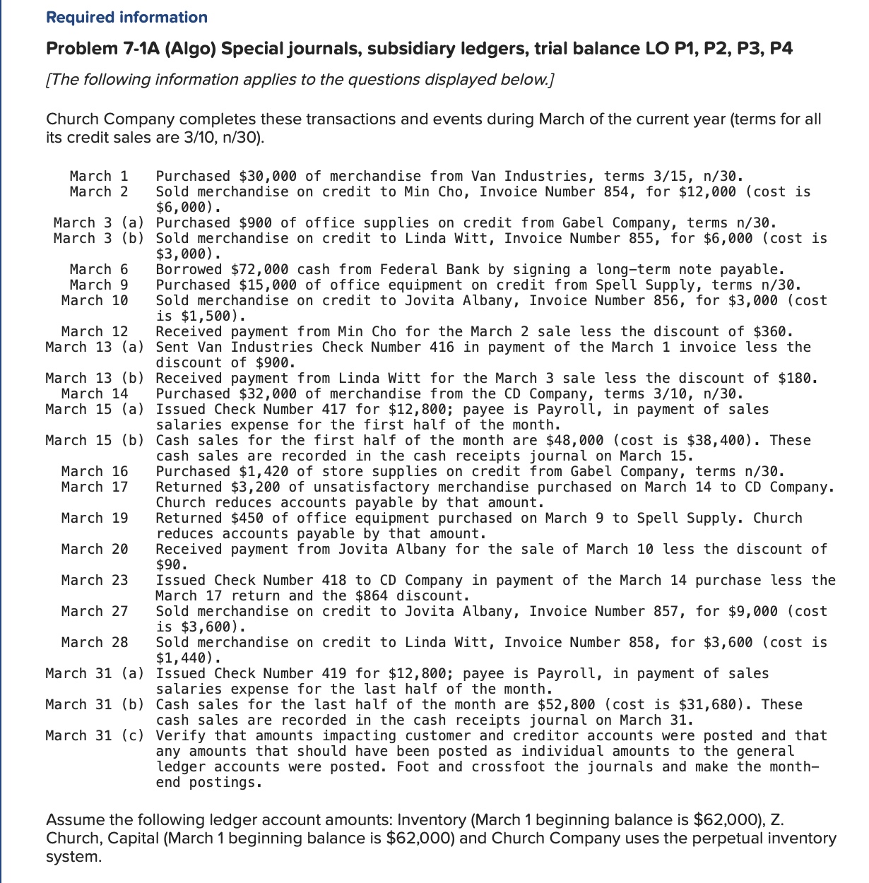 Answered Required Information Problem 7 1A Bartleby