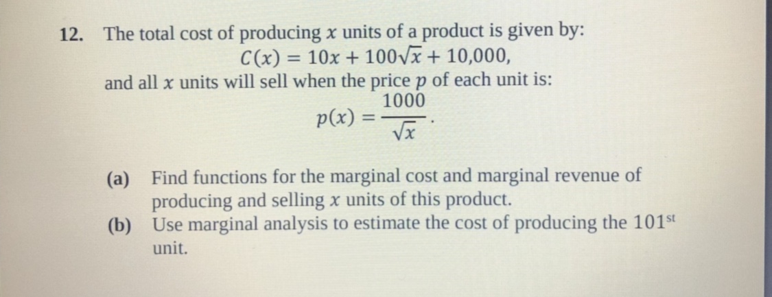 Answered The Total Cost Of Producing X Units Of Bartleby