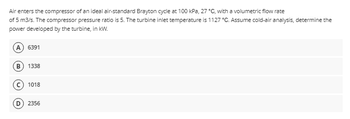 Answered Air Enters The Compressor Of An Ideal Bartleby