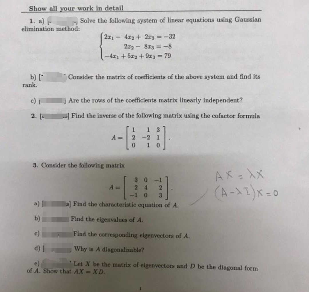 Answered A Elimination B Rank C L Solve The Following