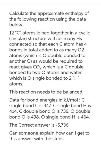 Answered Calculate The Approximate Enthalpy Of Bartleby