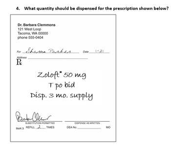 Answered 4 What Quantity Should Be Dispensed For The Prescription