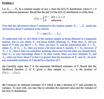 Answered Problem 1 Let X₁ Xn be a random sample of size n from the U