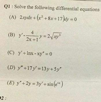 Answered Q Solve The Following Differential Bartleby