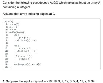 Answered Consider The Following Pseudocode Algo Bartleby