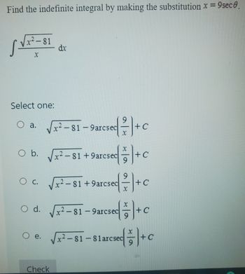 Answered Find The Indefinite Integral By Making Bartleby