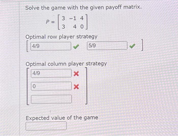 Answered Solve The Game With The Given Payoff Bartleby