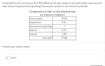 Answered If Total GDP For This Economy Is 17 04 Bartleby