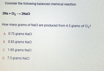 Answered Consider The Following Balanced Chemical Reaction Na Cl