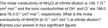 Answered The Molar Conductivity Of Nh Cl At Bartleby