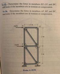 Answered Determine The Force In Members Ef Bartleby