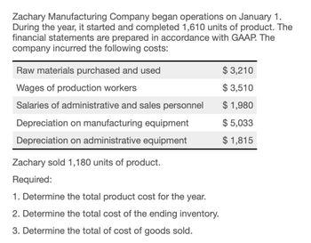 Answered Zachary Manufacturing Company Began Operations On January 1