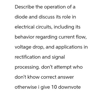 Answered Describe The Operation Of A Diode And Bartleby