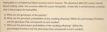 Answered Hemophilia Is A X Linked Sex Linked Bartleby