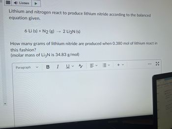 Answered Lithium And Nitrogen React To Produce Lithium Nitride