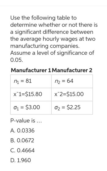 Answered Use The Following Table To Determine Bartleby