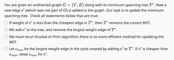 Answered You Are Given An Undirected Graph G V E Along With Its