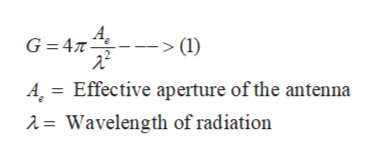 A,
G= 47-
-> (1)
Effective aperture of the antenna
A.
2= Wavelength of radiation
