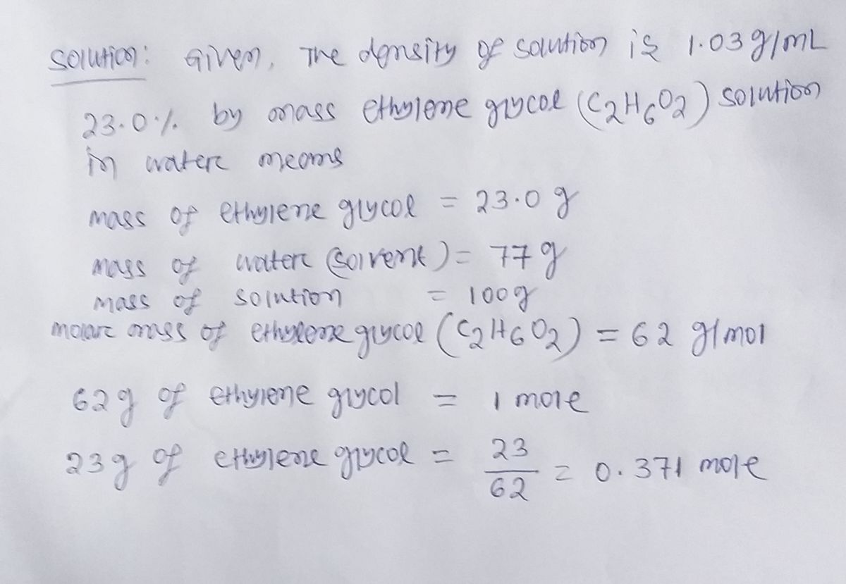 Answered The density of a 23.0 by mass ethylene bartleby