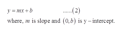 (2)
where, m is slope and (0,b) is y – intercept.
y = mx + b
