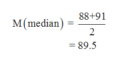 88+91
M(median)
= 89.5
