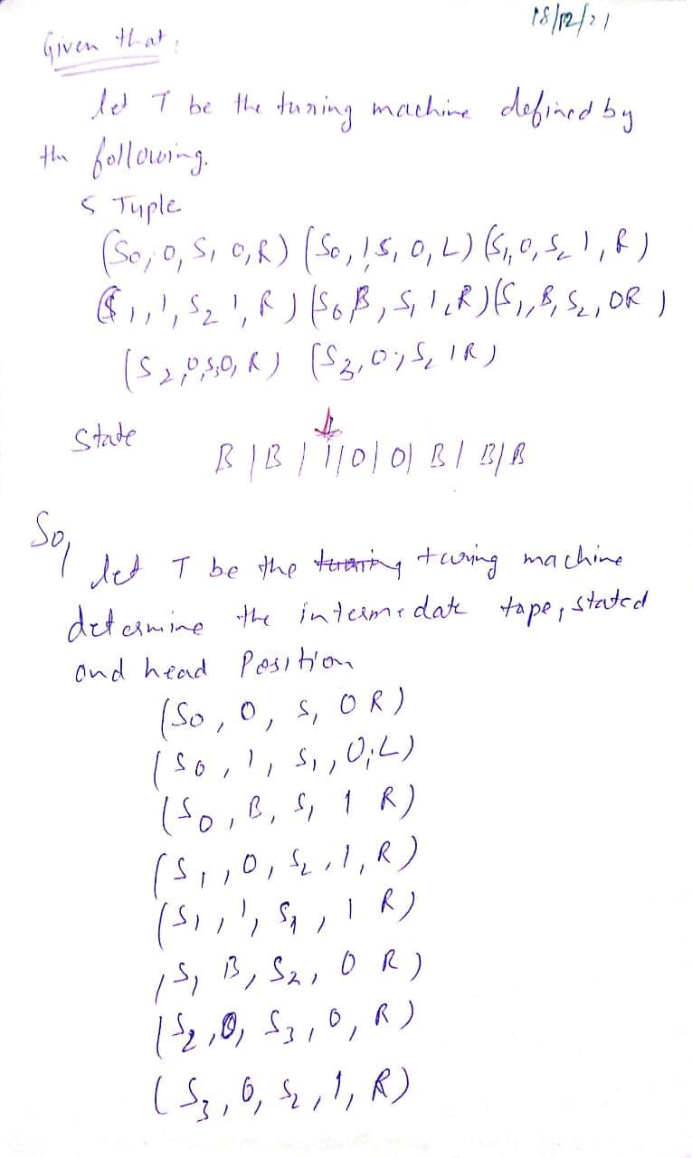 Construct a Turing Machine for language L = {02n1n