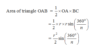 1
-x OA x BC
2
Area of triangle OAB
360°
1
Exrxrsin
2
360°
-sin
2
п
