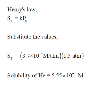 Answered The Henry s law constant for helium gas bartleby