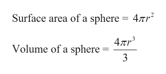 Surface area of a sphere = 47r
Volume of a sphere =
3

