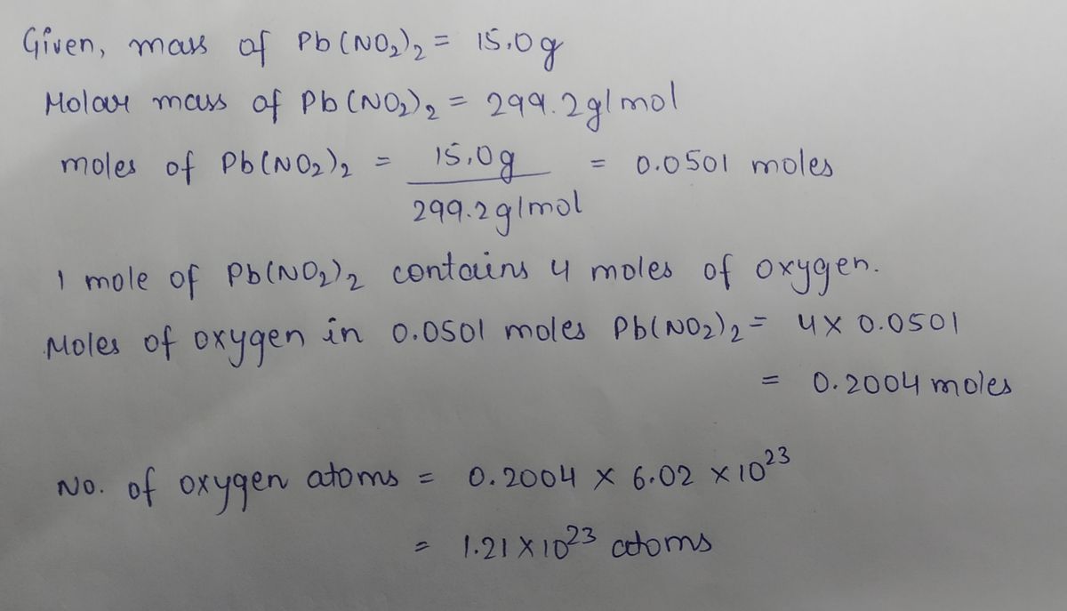 Answered determine the quantity of oxygen atoms bartleby