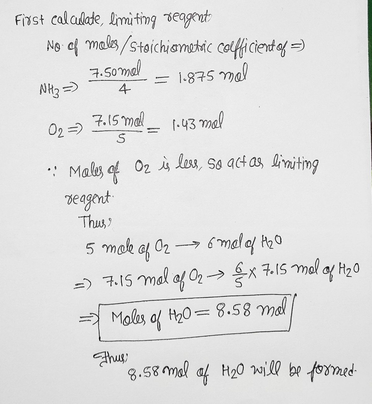 Answered If 7.50 mol of NH3 and 7.15 mol of O2 bartleby