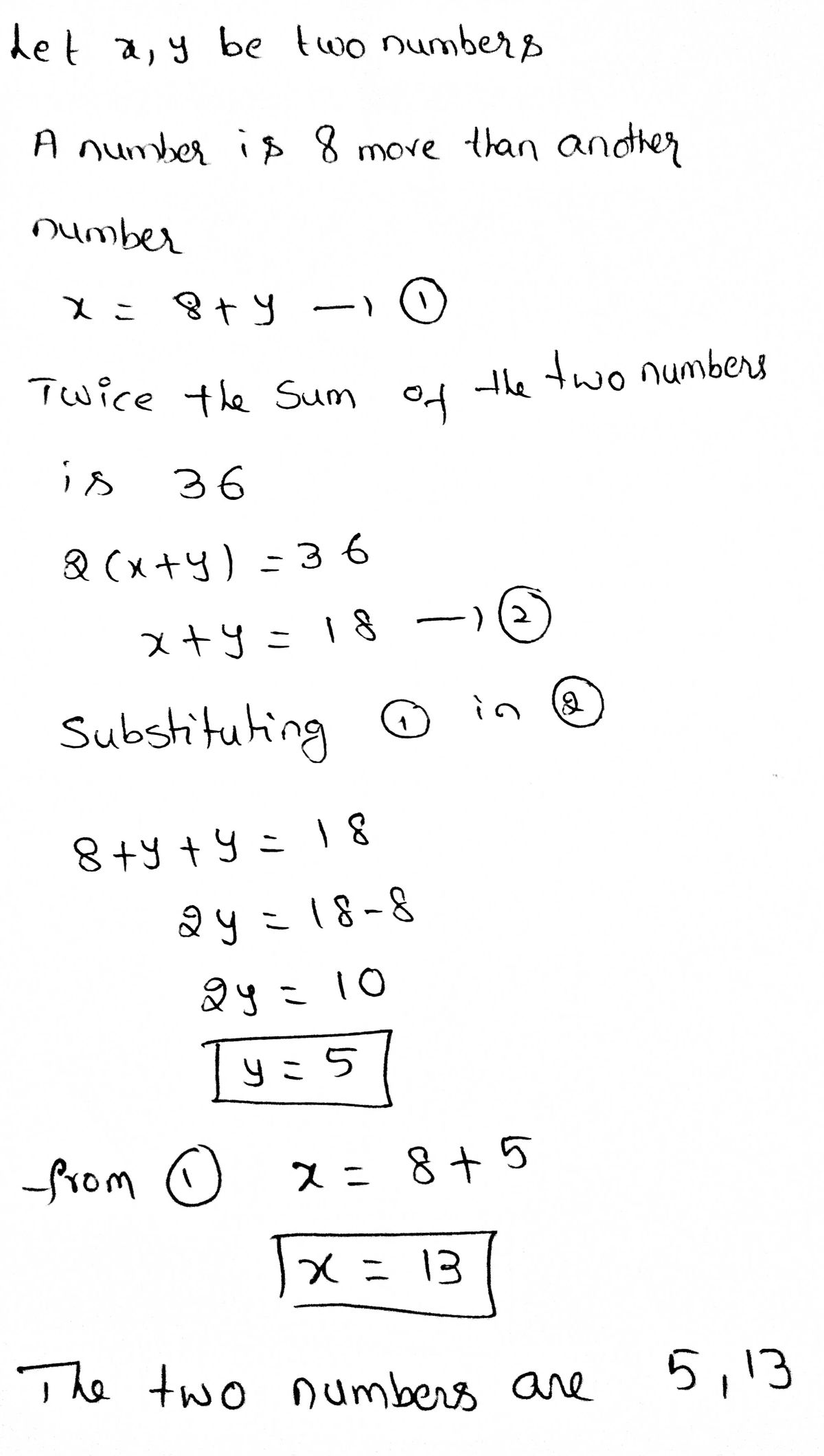 The sum of two numbers is 45. The first number is twice as large