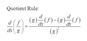 Quotient Rule:
(8)(f)-(8)(f
dx
de
(8)
dx g
60
