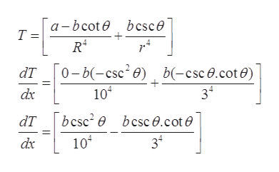 a-bcote bcsce
Т-
0-b(-csc2e) b(-csc0.cot e)
102
dT
34
bcsc2 e bcsc0.cot0
dT
104
dx
