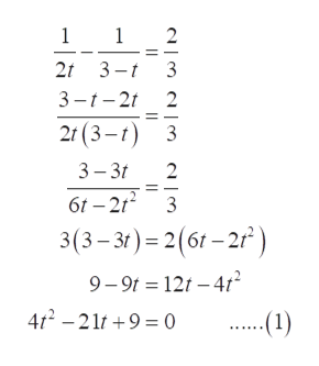 1
1
2
2t 3-t 3
3-1-2
2
2t(3- 3
3-3
6t-2r 3
2
3(3-3t) 2(61-2?
9-9t=121-4
4t2-21t+9 0
-(1)
