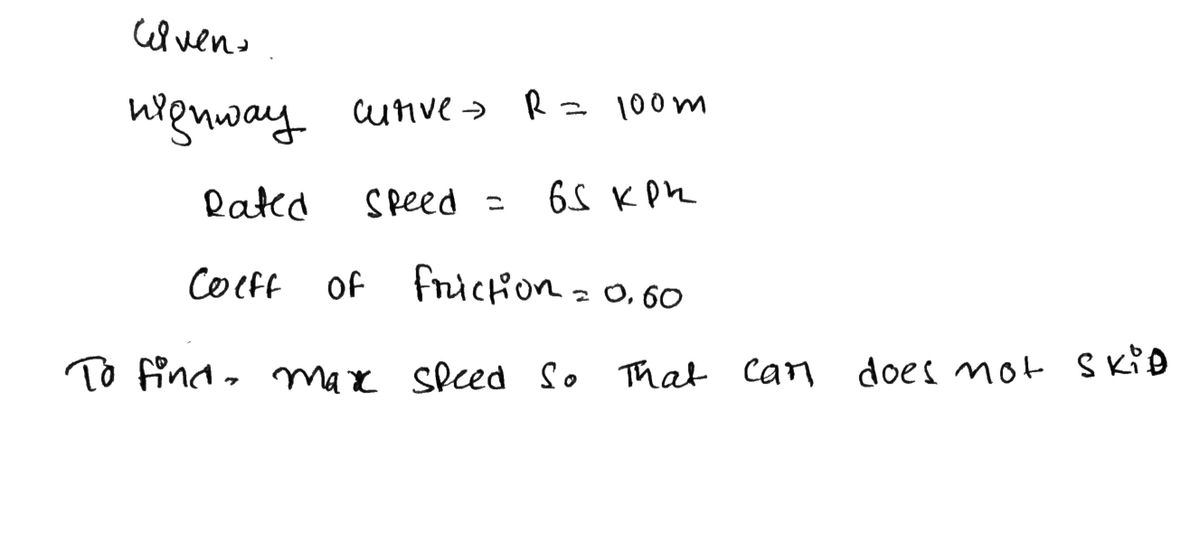 Solved W Determine the rated speed of a highway curve of
