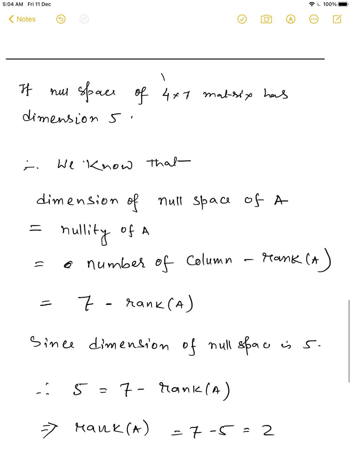 Answered 5. If the null space of a 4 x 7 matrix bartleby