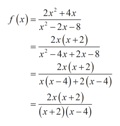 2х2 +4х
f (x) =
х? — 2х —8
2x(x+2)
х? — 4х + 2х —8
2x (х +2)
x(х- 4) +2 (х-4)
2x (х+2)
(x+2)(х-4)

