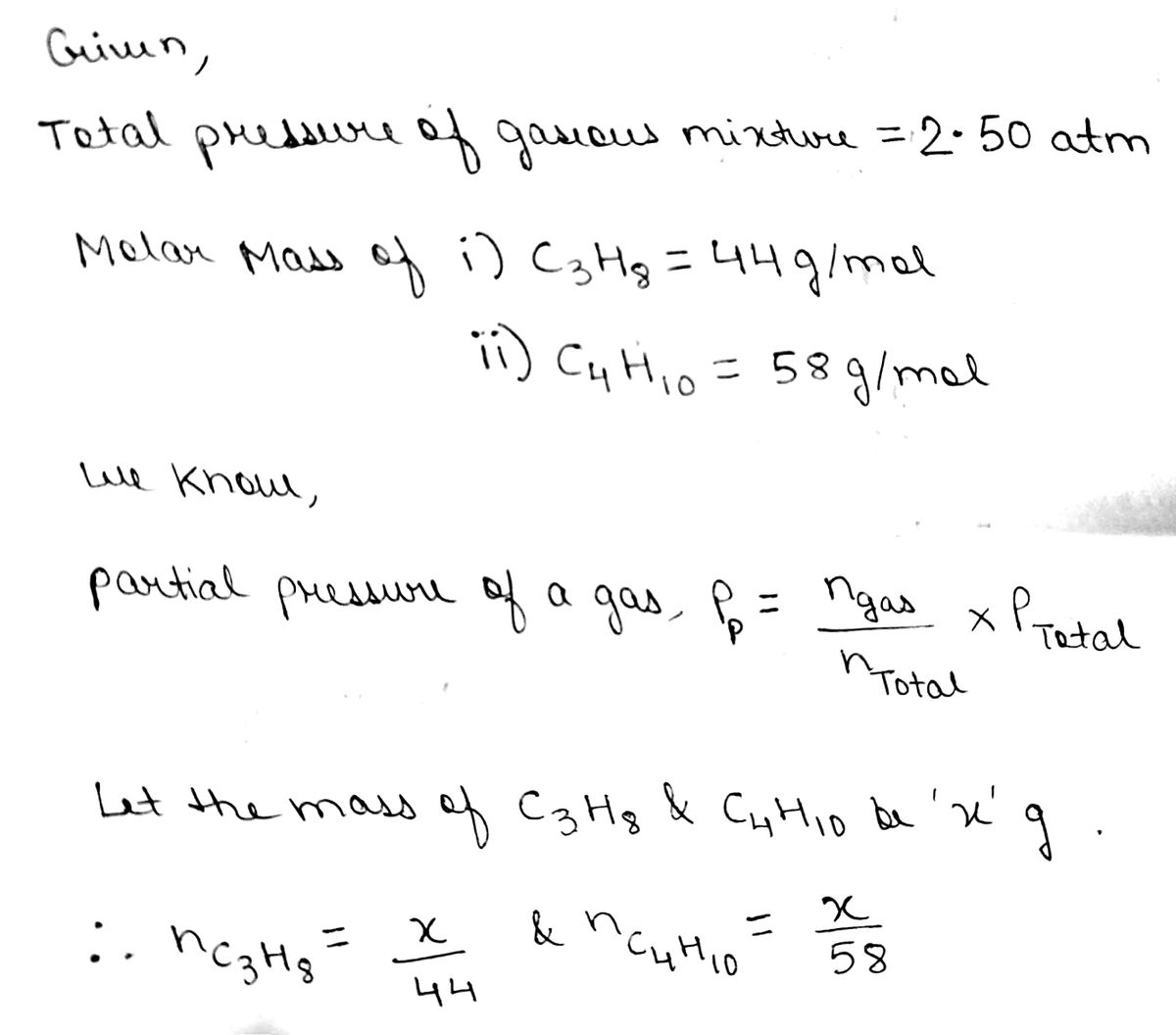 Answered A mixture of equal masses of propane bartleby