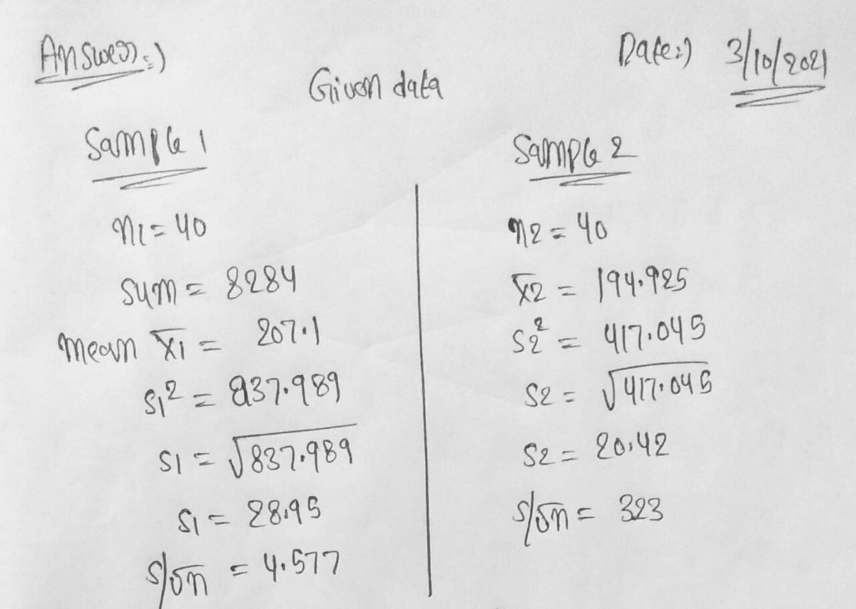 Statistics homework question answer, step 1, image 1