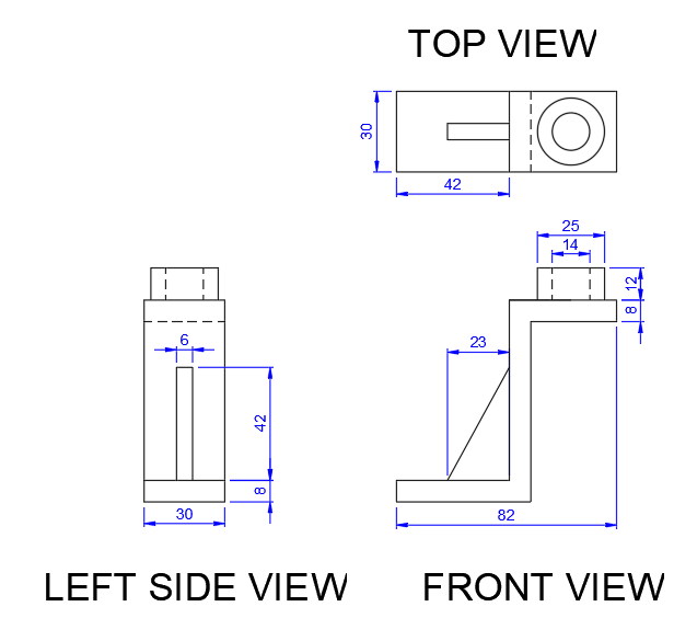 mechanical engineering - Top View,Front View,Left view and right